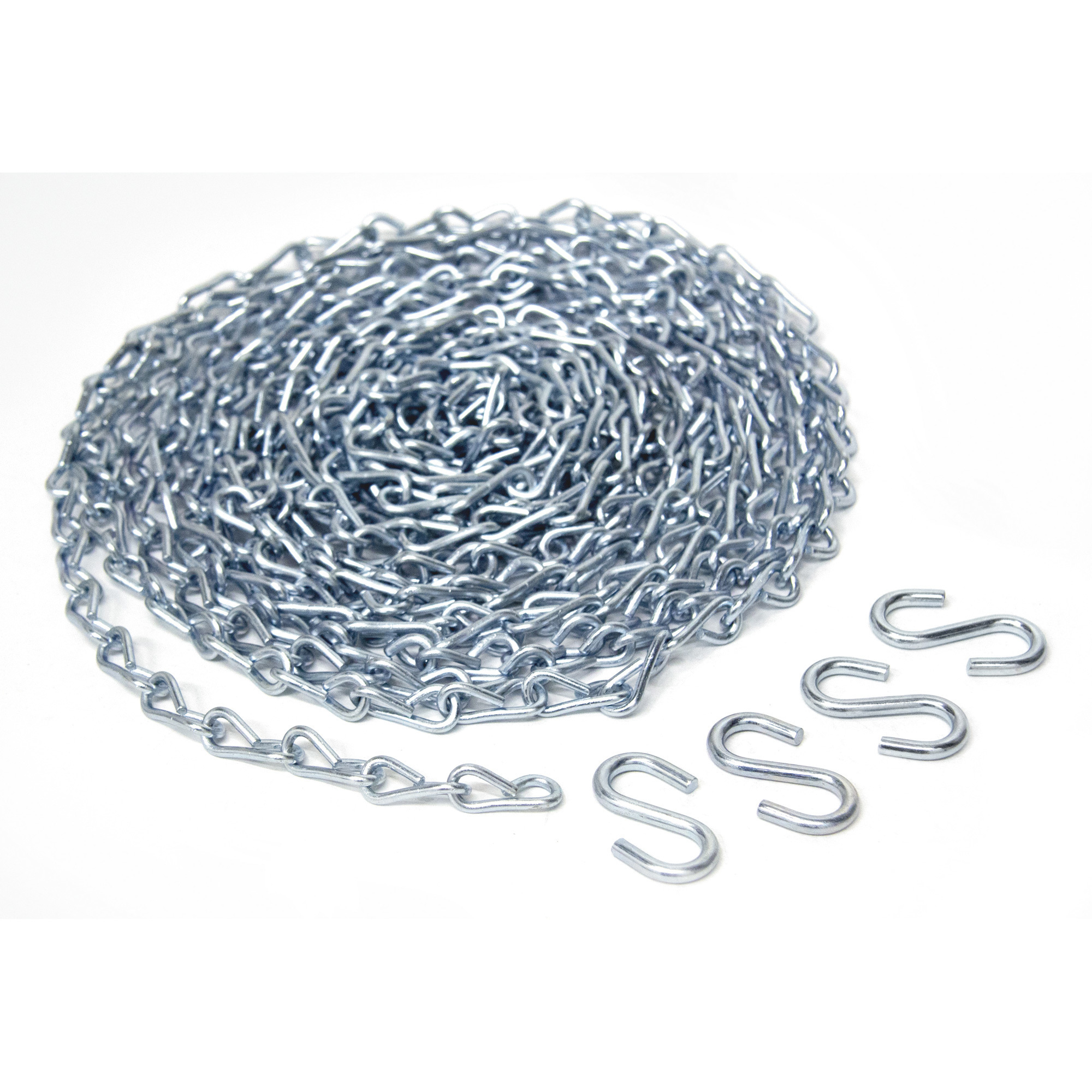 KingChain #12 x 20ft. Zinc Jack Chain with 4 S-Hooks, Model# 502915